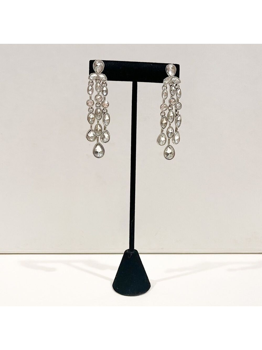 Vintage AVON Crystal Chandelier Earrings – GV9 Stamp – 2.5” Silver Tone Drops